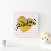 J'adore Quote | Zwart-gouden hart Vierkante Klok (Huis)