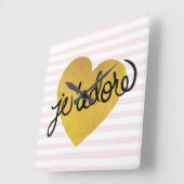 J'adore Quote | Zwart-gouden hart Vierkante Klok (Hoek)