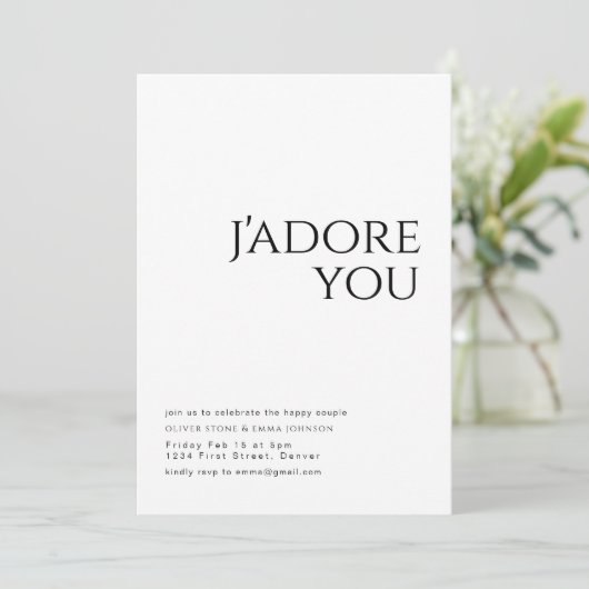 J'adore You Engagement Party Uitnodigen Kaart (Staand voorkant)