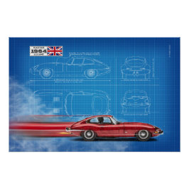 Jag E-Type Coupe Blueprint Perfect Poster