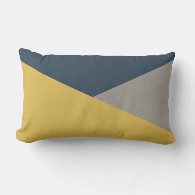 Jag minimalistisch kleurenblok Mustard Navy Grey Buitenkussen (Voorkant)