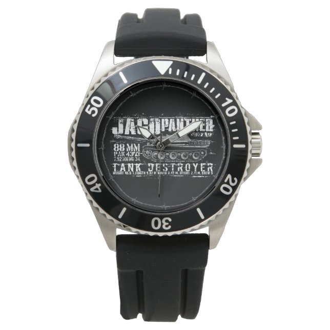 Jagdpanther Crown Protector Zwart Rubber Horloge (Voorkant)