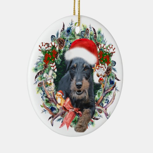 Jagdterrier, Vrolijk kerstfeest Keramisch Ornament (Rechts)