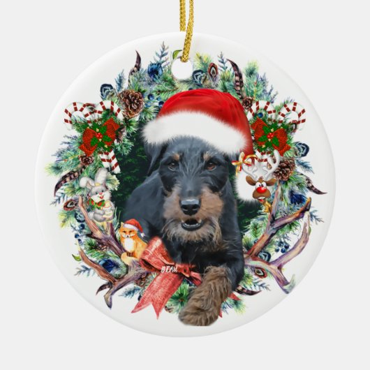 Jagdterrier, Vrolijk kerstfeest Keramisch Ornament (Voorkant)