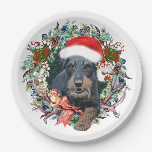 Jagdterrier, Vrolijk kerstfeest Papieren Bordje (Voorkant)