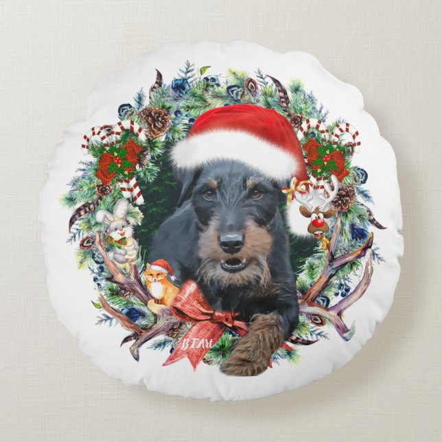 Jagdterrier, Vrolijk kerstfeest Rond Kussen (Voorkant)