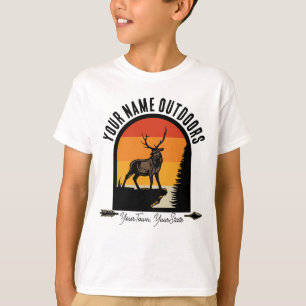 Jagen ADD NAAM Buiten Herten Elands Wildernis Kamp T-shirt