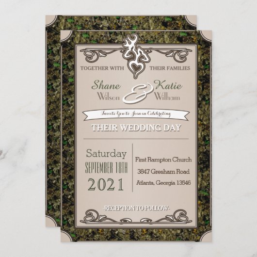 Jagen Buck en Doe Camouflage bruiloft uitnodiging (Voorkant / Achterkant)