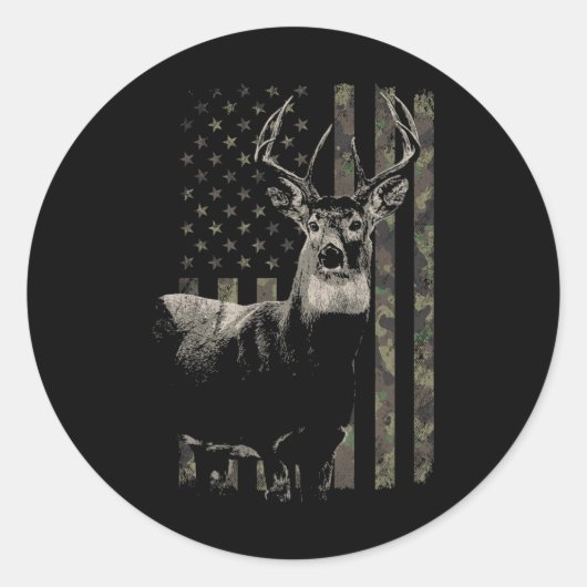 Jagen Camo Amerikaanse vlag herten Ronde Sticker (Voorkant)