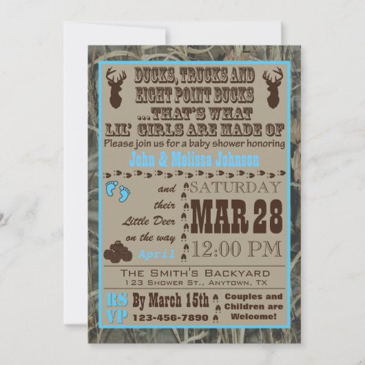 Jagen Camo Baby Boy Douche Uitnodigingen Meisje (Voorkant)