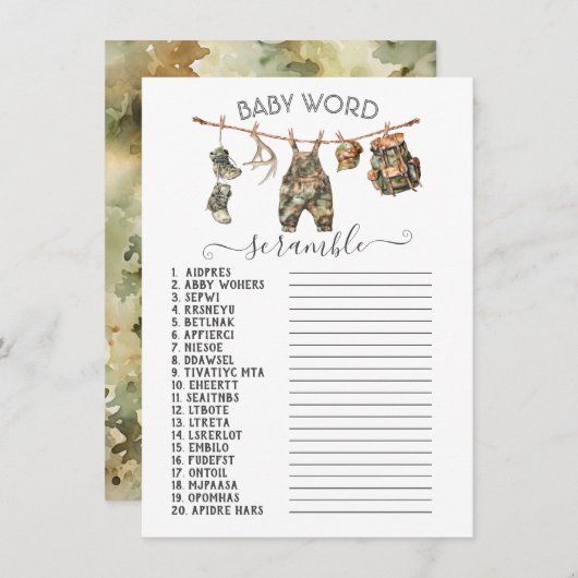 Jagen Camo Clothesline Baby Word Scramble Kaart (Voorkant / Achterkant)