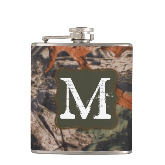 Jagen Camo Hunters Camouf Monogram Whiskey Flask Heupfles (Voorkant)