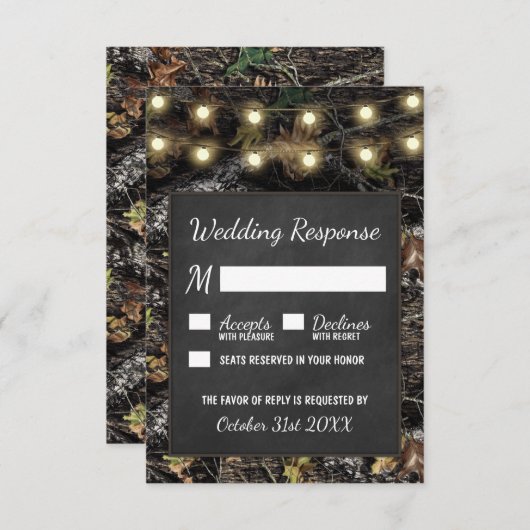 Jagen Camo Krijtbord Rustieke bruiloft RSVP Kaarte (Voorkant / Achterkant)