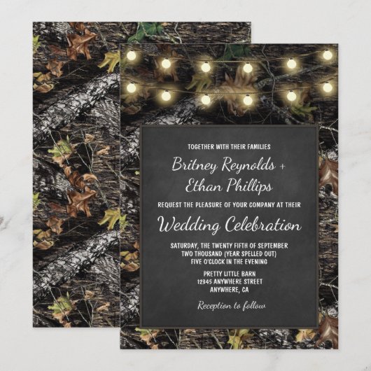 Jagen Camo Krijtbord Rustieke Huwelijksuitnodiging Kaart (Voorkant / Achterkant)