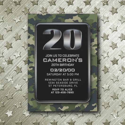 Jagen Camo Militaire 20e verjaardag uitnodiging