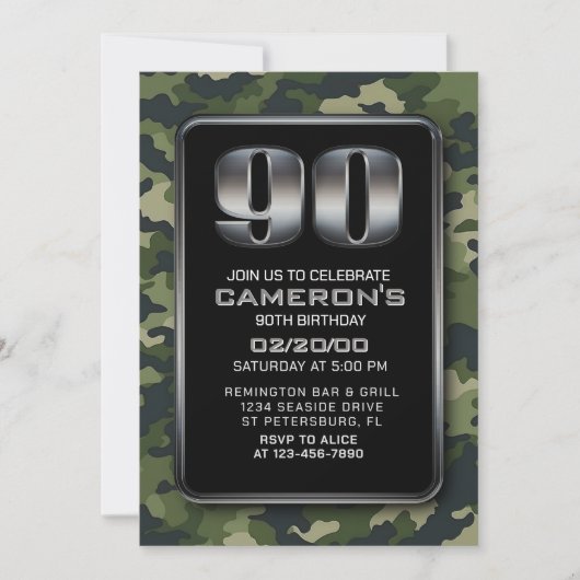 Jagen Camo Militaire 90ste verjaardag Uitnodiging (Voorkant)