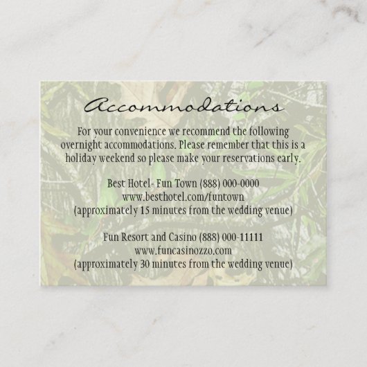 Jagen Camo Wedding Insert Receptie Kaarten (Voorkant)