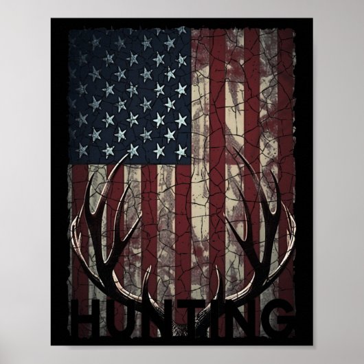 Jagen Herten Amerikaanse Vlag Wild Outdoor Hunter Poster (Voorkant)