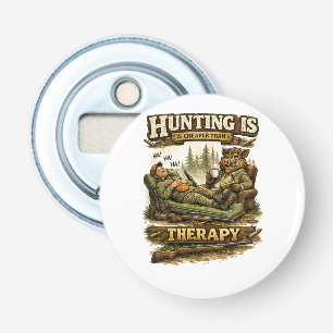 Jagen is goedkoper dan therapie button flesopener