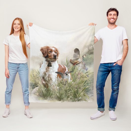 Jagen met een Bretonse hond, Art Fleece Deken (In situ)