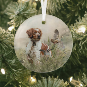 Jagen met een Bretonse hond, Art Glas Ornament