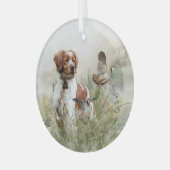 Jagen met een Bretonse hond, Art Glas Ornament (Voorkant links)
