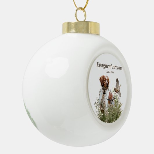 Jagen met een Bretonse hond, Art Keramische Bal Ornament (Links)