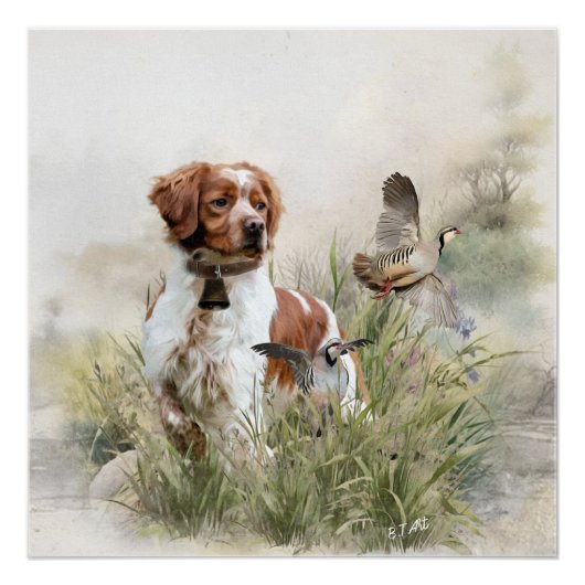 Jagen met een Bretonse hond, Art Perfect Poster (Voorkant)