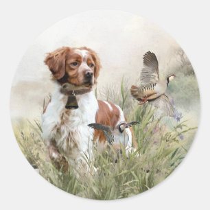 Jagen met een Bretonse hond, Art Ronde Sticker