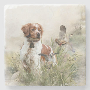 Jagen met een Bretonse hond, Art Stenen Onderzetter