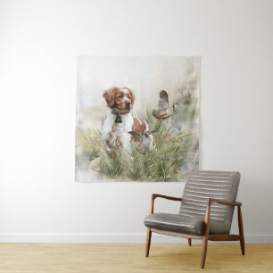 Jagen met een Bretonse hond, Art Wandkleed