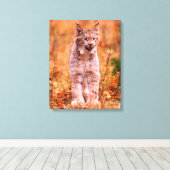 Jagen met een rode lynx | Herfstbos Canvas Afdruk (Insitu (Houten vloer))