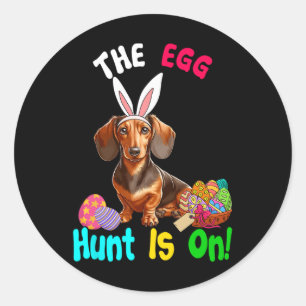 Jagen op eieren is op paasdag Bunny teckel eieren Ronde Sticker