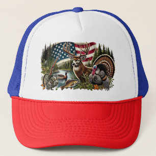 Jagen op herten Eenden vissen USA-vlag Trucker Pet