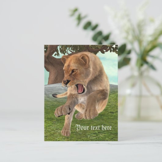 Jagen op leeuwin briefkaart (Staand voorkant)