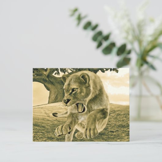 Jagen op leeuwin briefkaart (Staand voorkant)