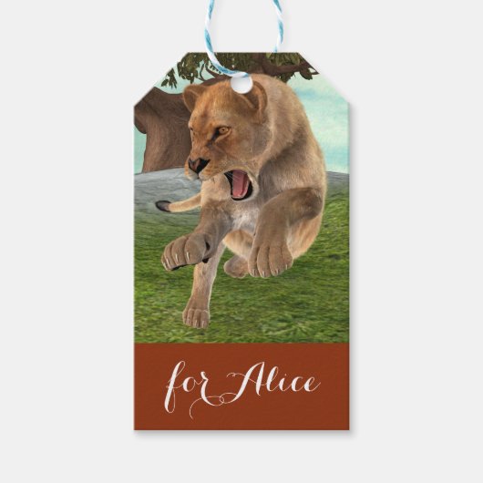 Jagen op leeuwin cadeaulabel (Voorkant)