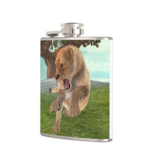 Jagen op leeuwin heupfles (Links)