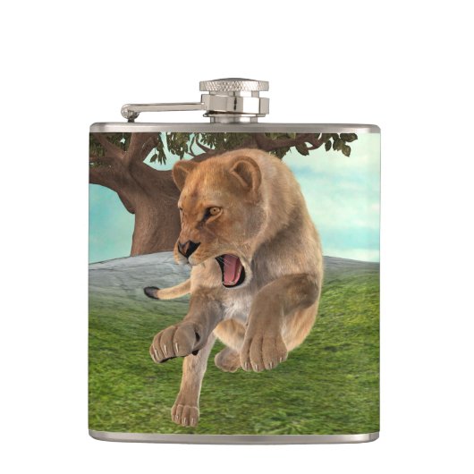 Jagen op leeuwin heupfles (Voorkant)