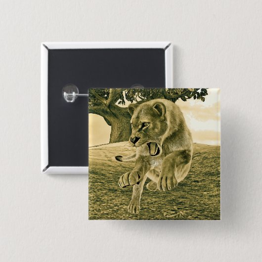 Jagen op leeuwin vierkante button 5,1 cm (Voorkant /achterkant)