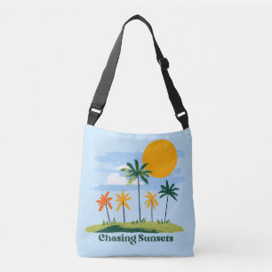 Jagen op zonsondergangen Vintage tropische palmbom Crossbody Tas