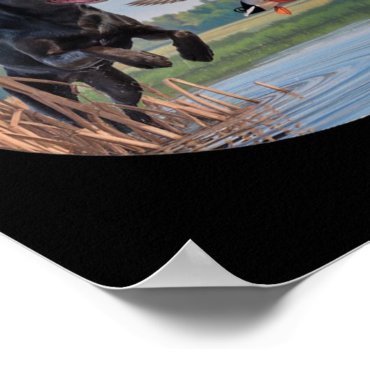 Jagen op zwarte Labrador Lab Hond Jacht op Eenden. Poster (Hoek)