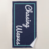 Jagen van golven Navy en Teal strandhanddoek Strandlaken (Voorkant)