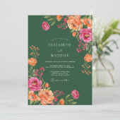 Jager Coral Ranunculus Eucalyptus Bruiloft Kaart (Staand voorkant)