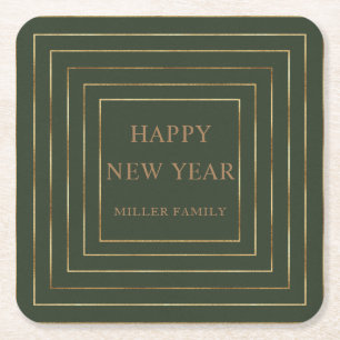 jager groen blij nieuw jaar gouden grens kartonnen onderzetters