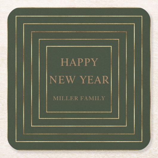 jager groen blij nieuw jaar gouden grens kartonnen onderzetters (Voorkant)