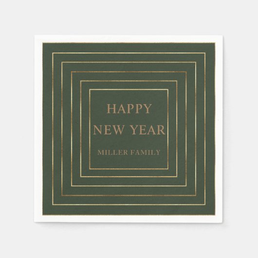 jager groen blij nieuw jaar gouden grens servet (Voorkant)