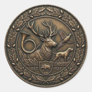 Jager Groen & Bronzen Jacht Lodge Embleem Stof Ronde Sticker