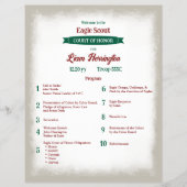 Jager groen en bordeauxrood scoutprogramma flyer (Voorkant)