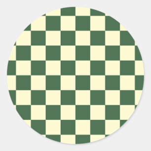 Jager groen en crèmekleurig dambordpatroon ronde sticker